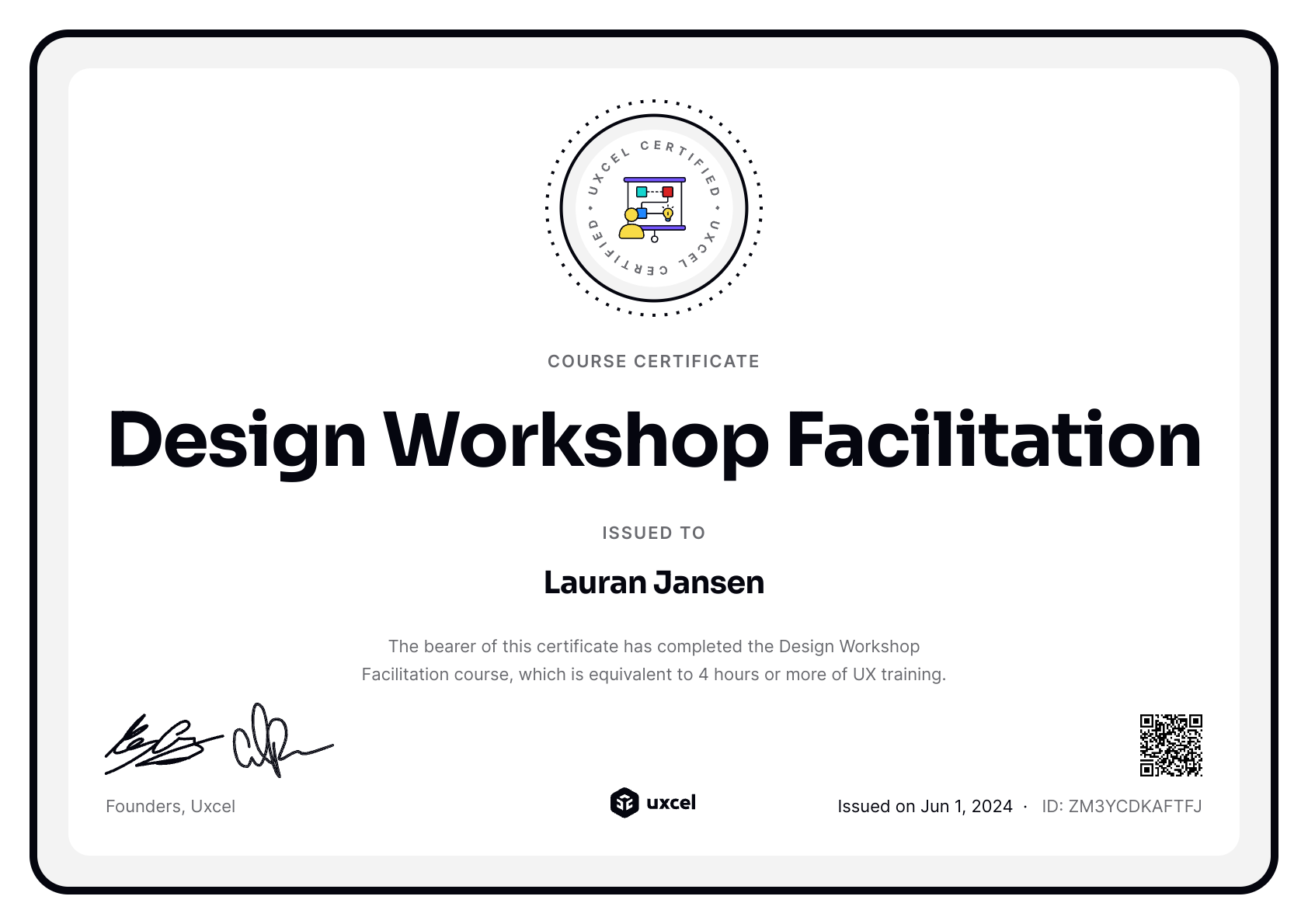 Lauran Jansen's certificate